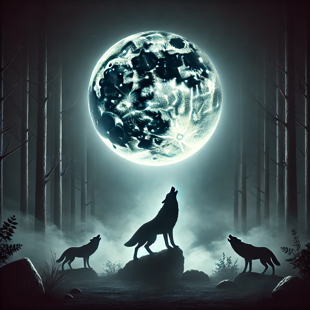 Wolf pack under the moonlight